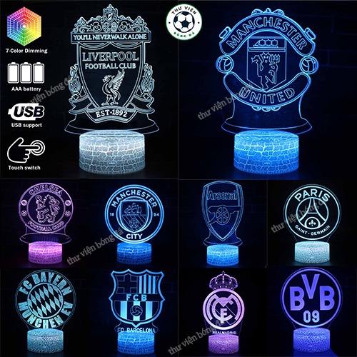 ◊Đèn Ngủ 3D Bóng Đá Các CLB Manchester United, Liverpool, Arsenal, Chelsea, MC, PSG, Juve, Real, Barca, Tot – Đồ