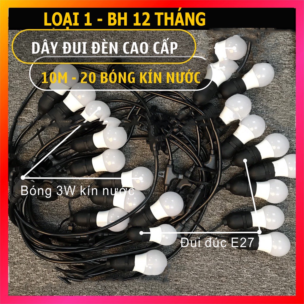 Dây đèn trang trí ngoài trời dùng cho quán cà phê, trà chanh, trà sữa... 10m 20 bóng, 5m 10 bóng loại 1 - Meta shop