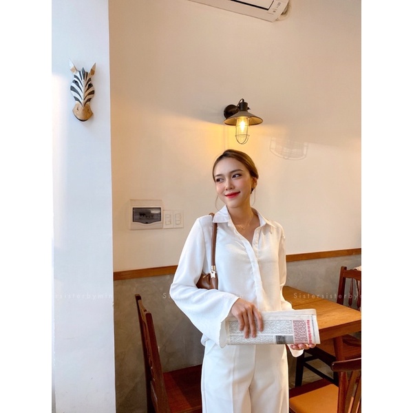 SISTERSISTER - Áo sơ mi lụa tay loe Miranda