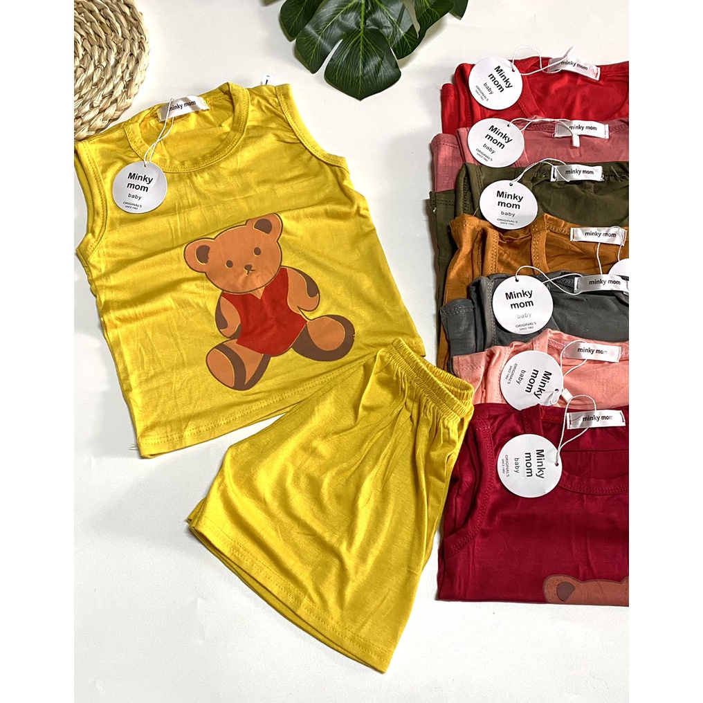 Bộ ba lỗ thun lạnh Minky Mom 6-24kg cho bé trai, bé gái in các thú KWOO dành cho các bé sơ sinh,1,2,3,4,5 tuổi