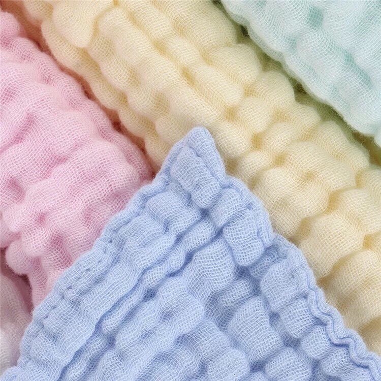 Khăn tắm xô 6 lớp nhăn nền màu, KT 105x105, siêu mềm thấm hút cực tốt dùng cho bé