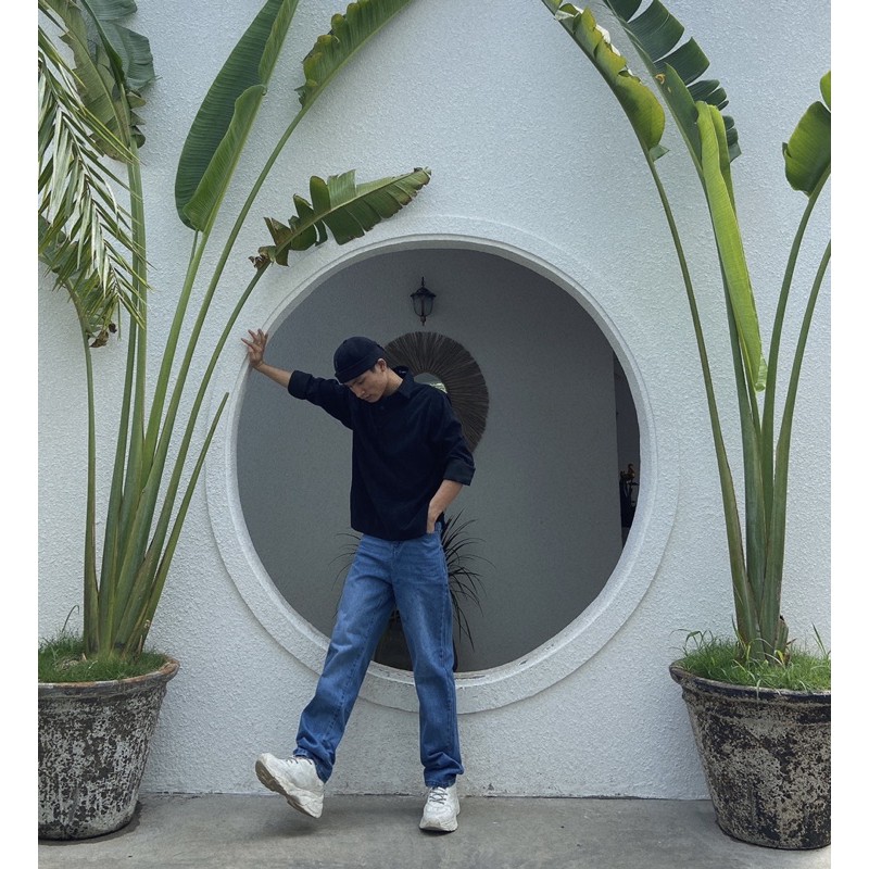 Jean xanh đậm ống rộng