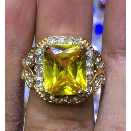 Nhẫn Titan Đính Đá Màu Vàng Citrine Hq Octagon