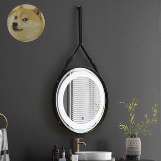 Gương led tròn treo tường dây da, gương led cảm ứng: d40 d50 d60