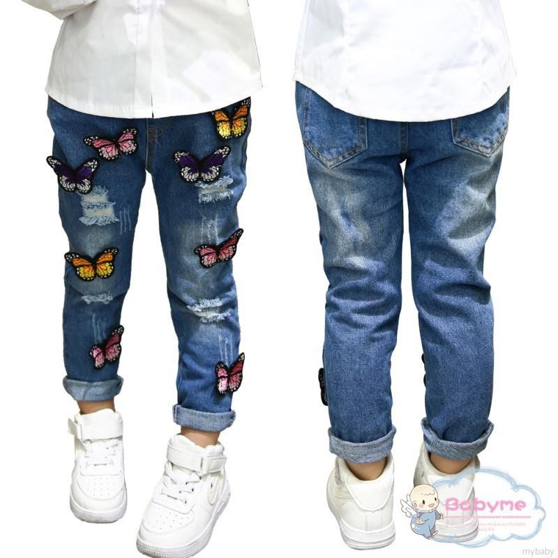 Quần Jeans Rách Hình Bướm Cho Bé Gái