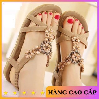 Sandal đế bệt quai chéo đính hoa