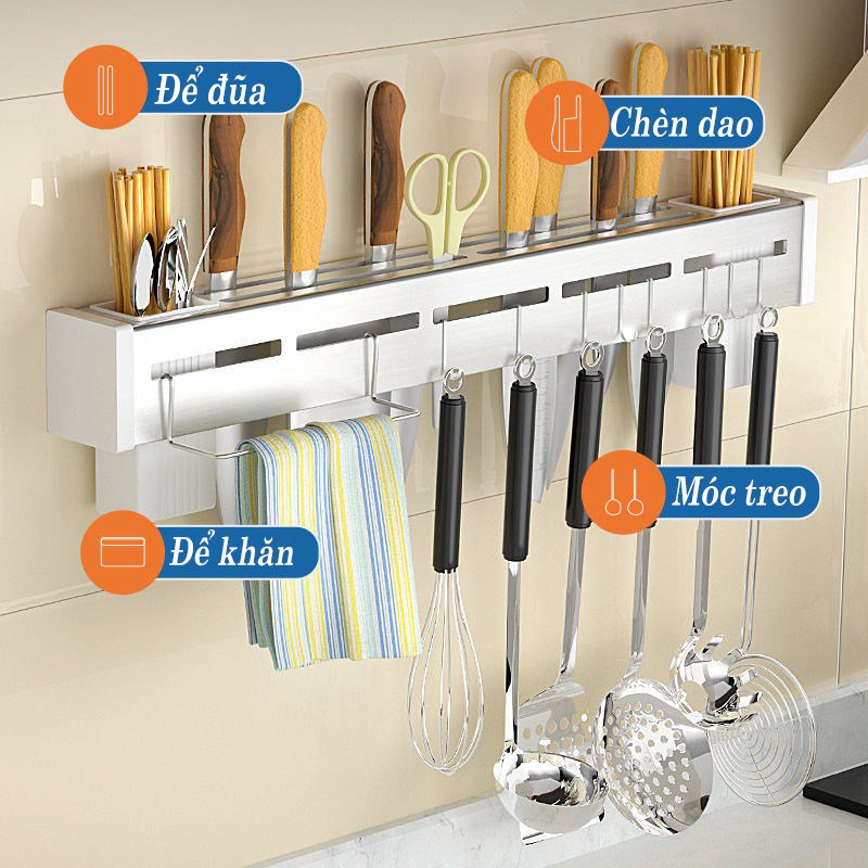 Giá Treo Đồ Nhà Bếp, Giá Cài Dao, Kéo, Đồ Dùng Nhà Bếp Đa Năng Bằng Inox Không Gỉ LEON OFFICIAL