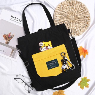 [TẶNG XÍ NGẦU UỐNG BIA] Túi vải đeo chéo/balo tote bag Xinhstore Living hình cún (đen vàng) có khoá kéo