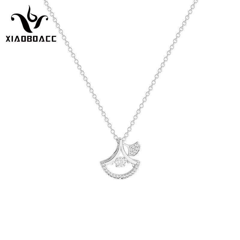 XiaoboACC Vòng Cổ Thép Titan Mặt Hình Chiếc Lá Đính Đá Zircon Thời Trang - 38CM+6CM