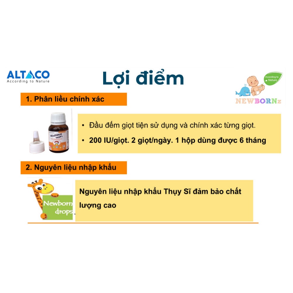 VITAMIN D3 Newborn Drops 12000IU Nguyên liệu Châu Âu - Giúp bé tăng cường miễn dịch mùa Covid(15ml)