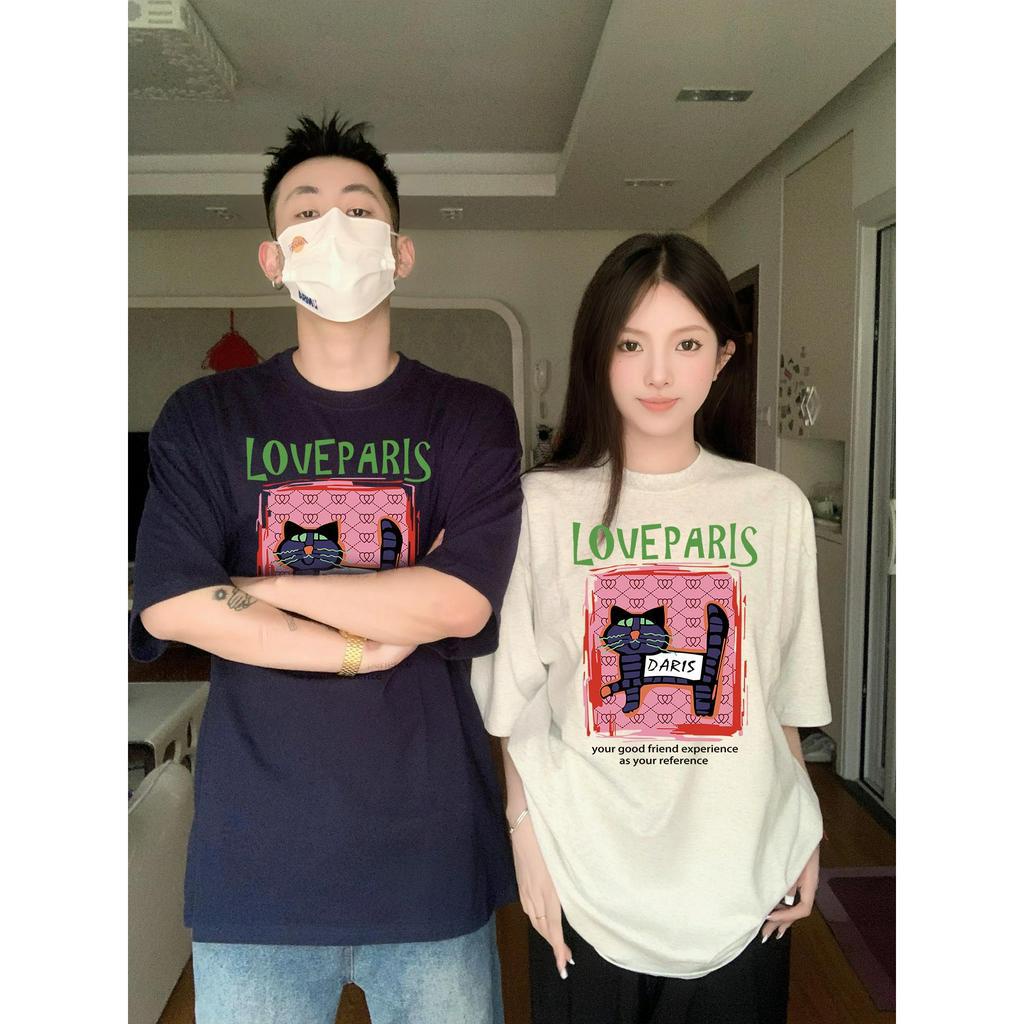 ihkke Áo Thun Đen unisex In Hình Mèo Nhiều Màu Lựa Chọn Thời Trang