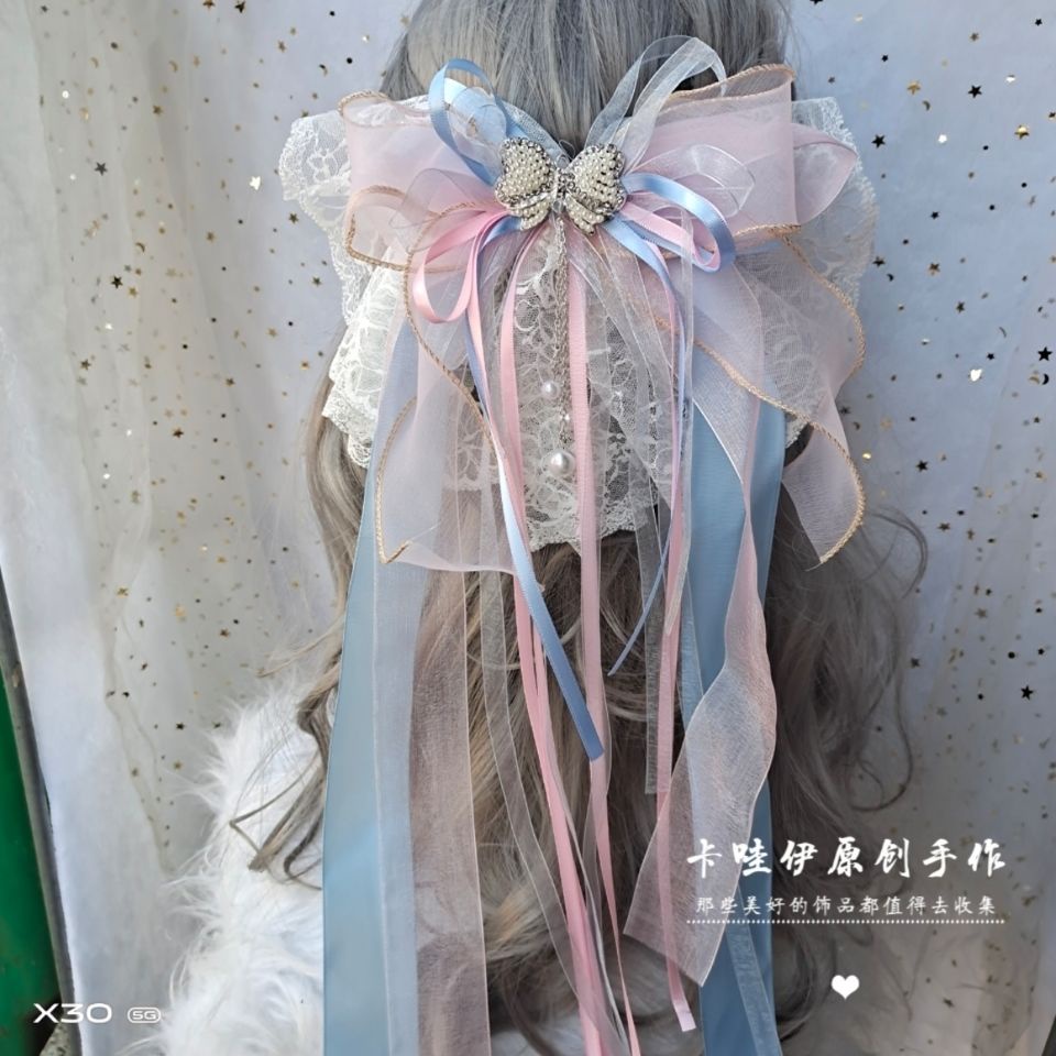 Kẹp Tóc Hình Nơ Phối Ren Hoa Phong Cách Lolita Nhật Bản Xinh Xắn