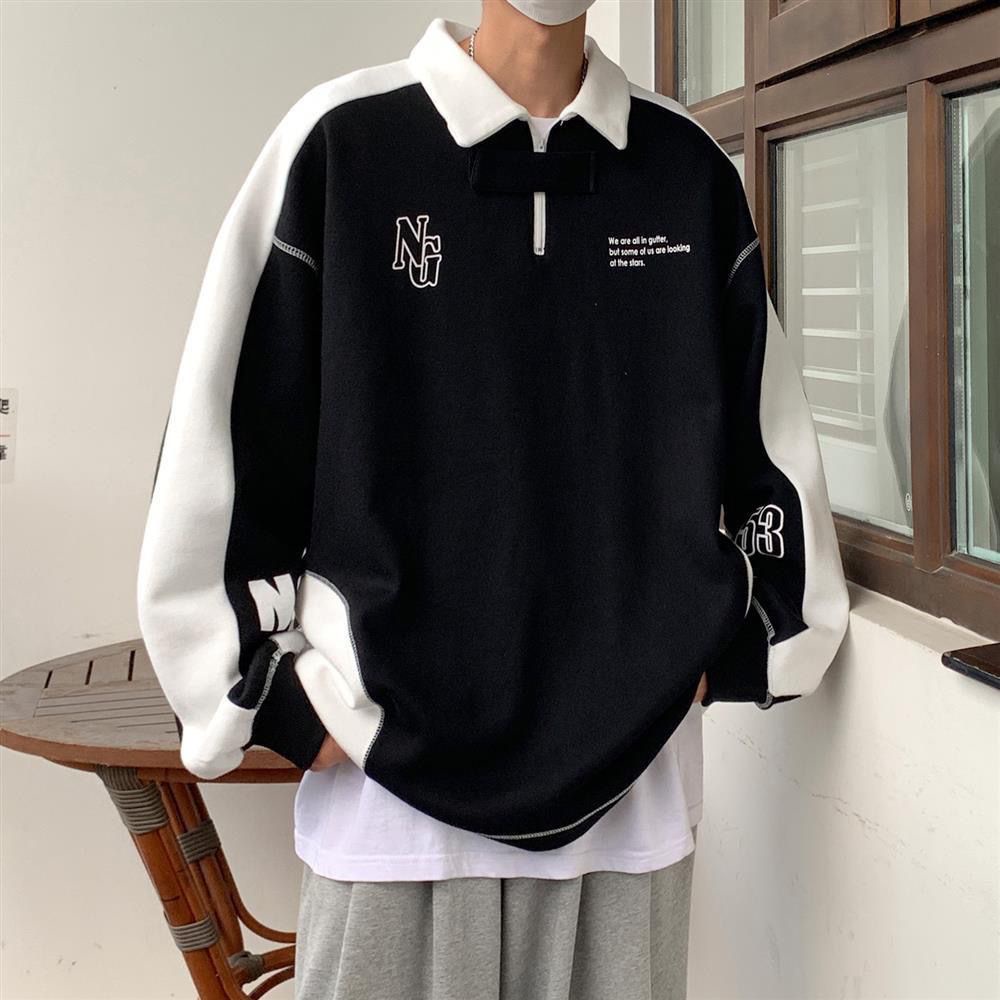 Áo Sweater Polo Tay Dài Dáng Rộng Phong Cách Thời Trang Mỹ Dành Cho Cặp Đôi
