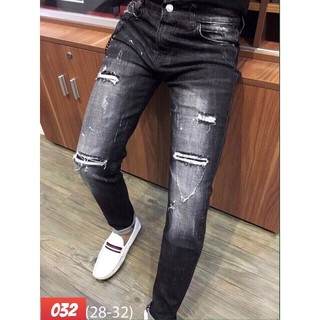 quần jean nam đen rách gối ống côn phong cách trẻ