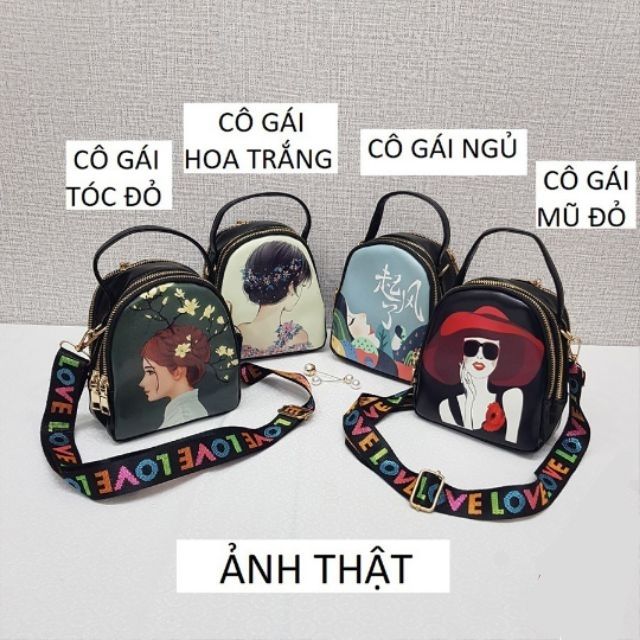 Túi đeo chéo nữ kiểu Hàn Quốc dây chữ love 2- 3 ngăn
