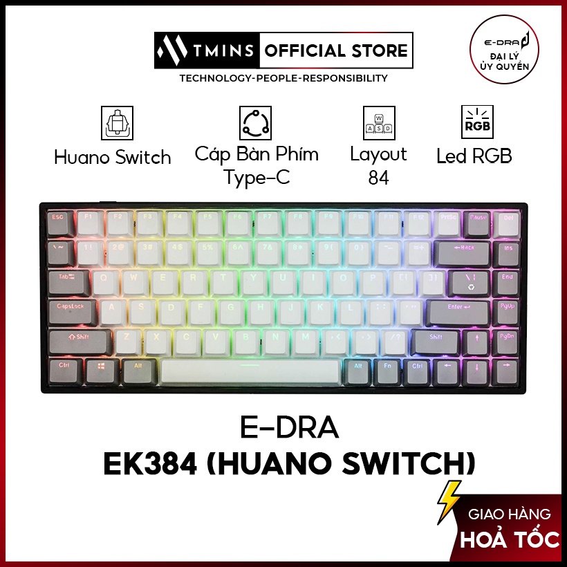Bàn phím cơ E-DRA EK384 - Led RGB - Huano Switch - Kết nối Type-C
