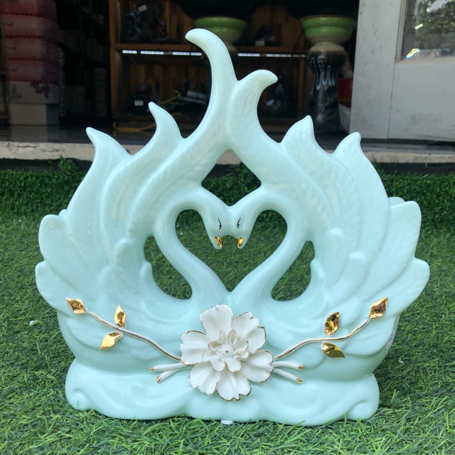 Đôi thiên nga sứ decor 28x28cm