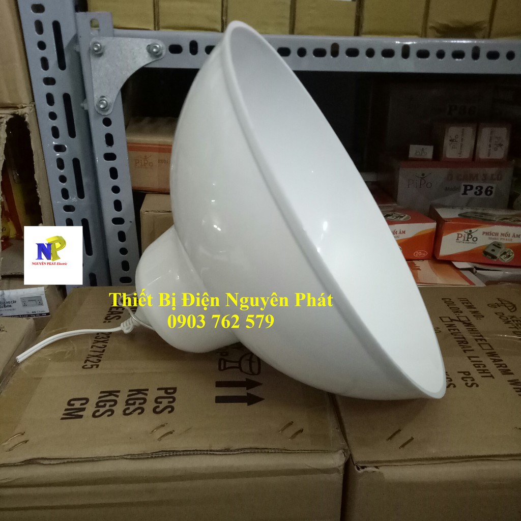 Chao Nhựa (Nhựa PC) & Chao Nhựa Mạ Crom Phi 30cm + Đuôi Đèn Kín Nước Dây Dài 20cm