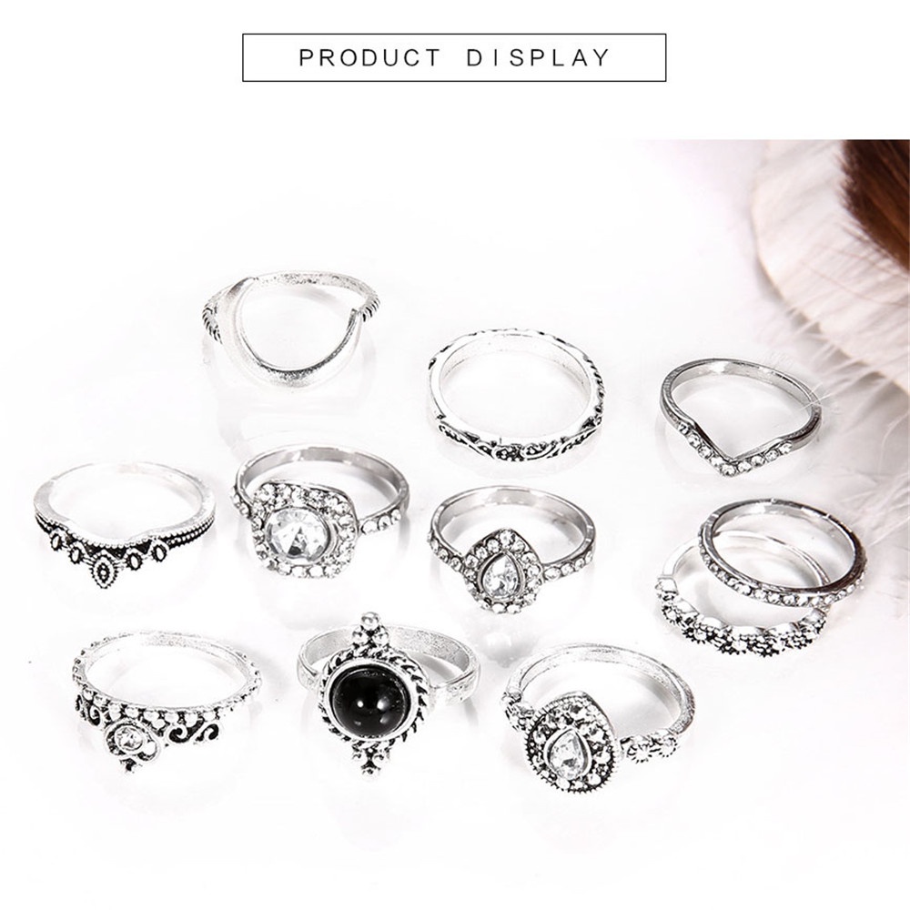 Set 11 Nhẫn Bạc Đính Đá Thời Trang Cho Nữ