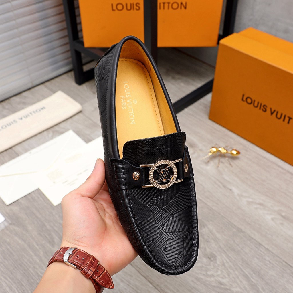 Giày lười nam da thật Louis Vuitton LV chất lượng hàng đầu, mặt da ấn tượng