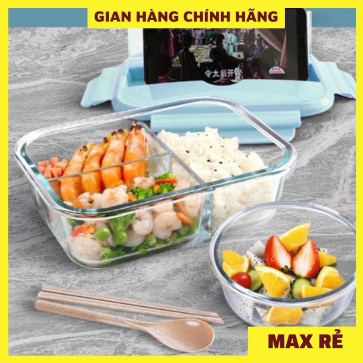 [Tặng Kèm Túi + Đũa Thìa] Hộp cơm thủy tinh 3 ngăn - Hộp Cơm Văn Phòng - Hộp Đựng Thức Ăn