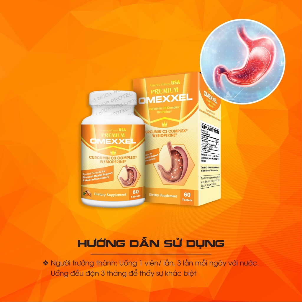 Viên uống PREMIUM OMEXXEL CURCUMIN C3 COMPLEX W/BIOPERINE- Giúp Hỗ trợ cải thiện hệ tiêu hóa khỏe mạnh