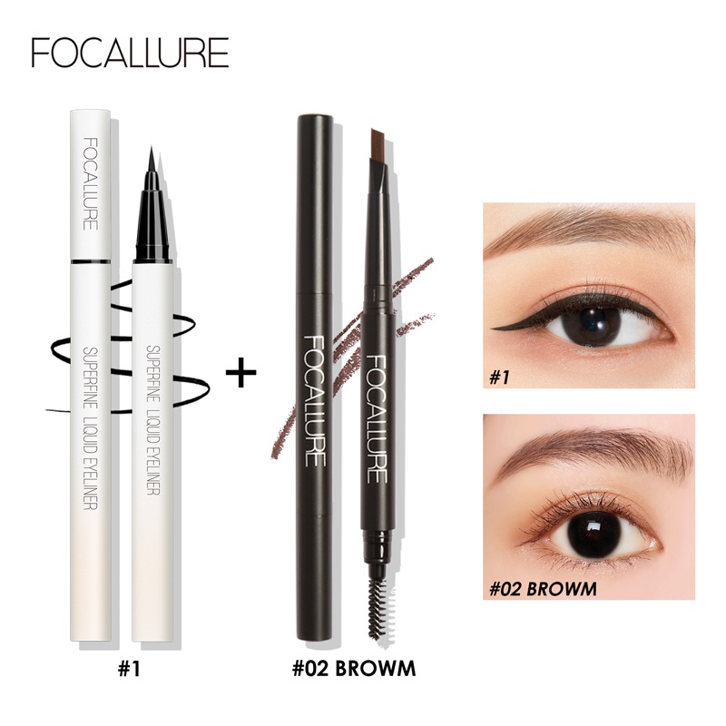 FOCALLURE Eye Makeup Set Superfine Eyeliner + Long-lasting Eyebrow Pencil