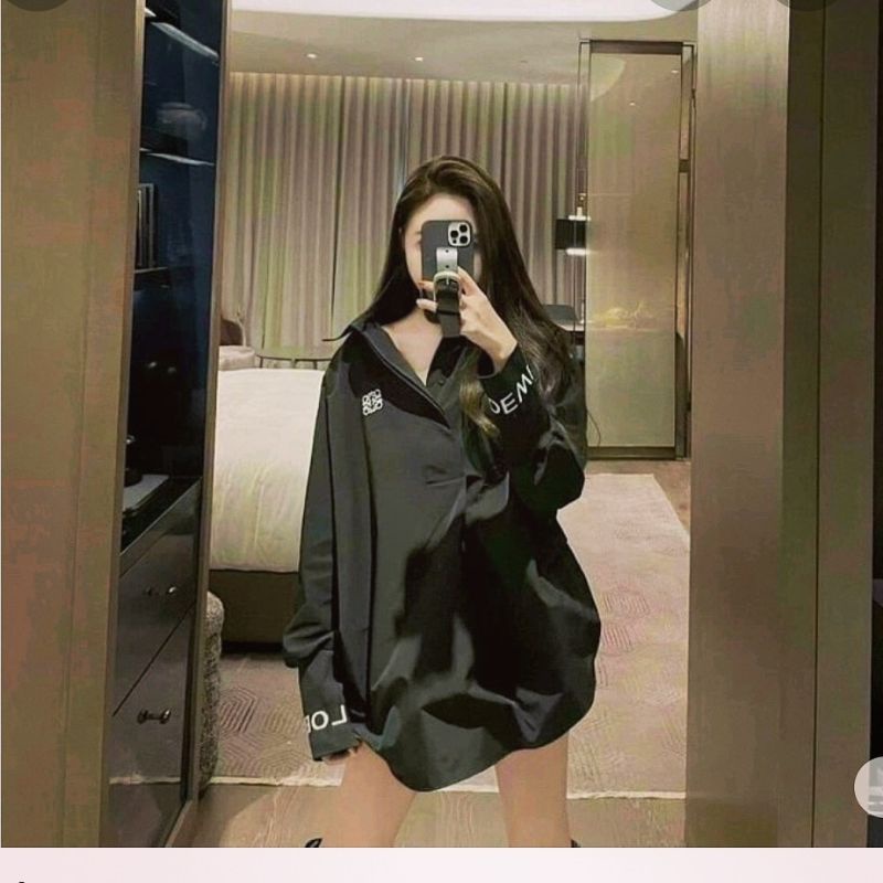 Áo sơ mi bo tay thêu form rộng