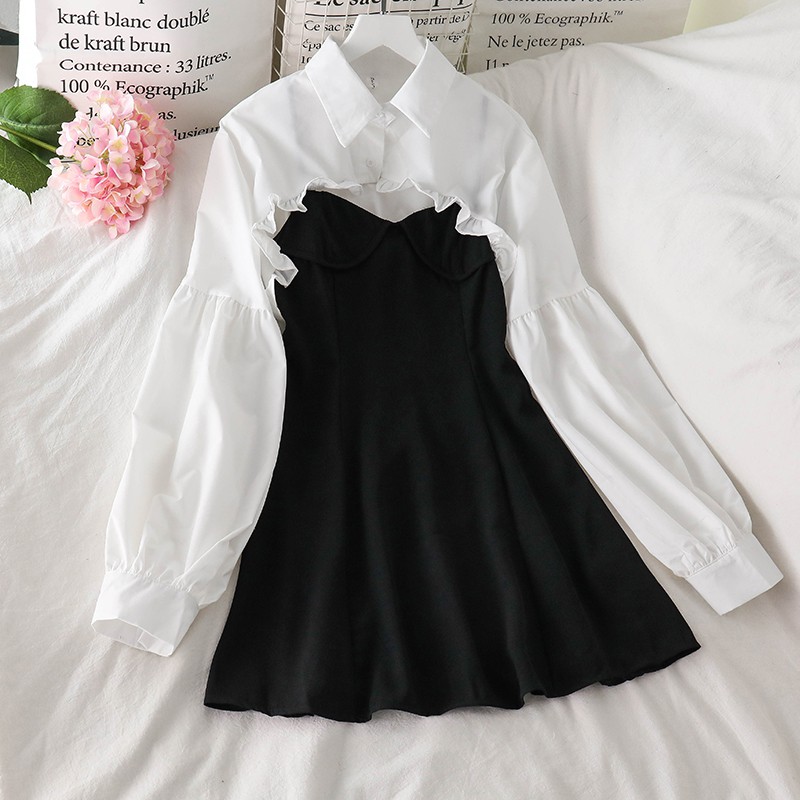 Xiaozhainv Set Đầm Ôm Hai Dây Và Áo Sơ Mi Tay Phồng Thời Trang Gợi Cảm Cho Nữ | BigBuy360 - bigbuy360.vn