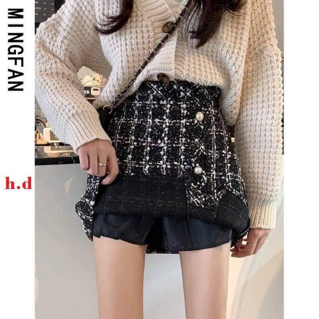 Chân váy dạ kẻ đính cúc HDN877 | BigBuy360 - bigbuy360.vn