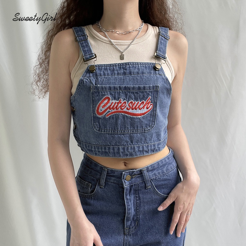 Áo Denim Dáng Rộng Thêu Chữ Phối Nút Màu Sắc Tương Phản Thời Trang Cho Nữ 2022