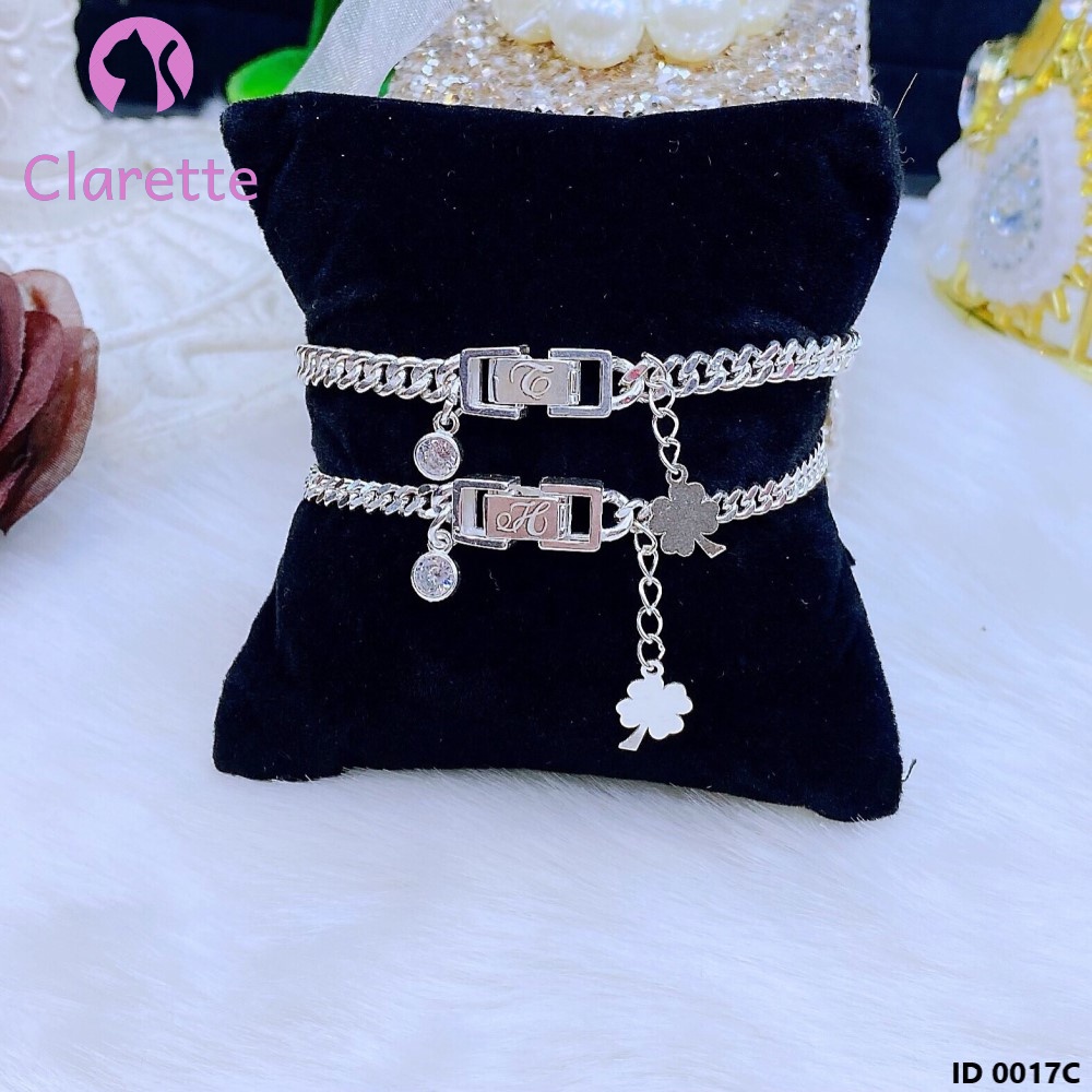 Vòng tay đôi nam nữ bạc hình khóa hộp Clarette 0017C