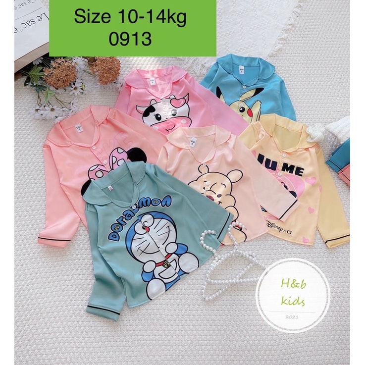 Pizama lụa satin cho bé size 10-14kg