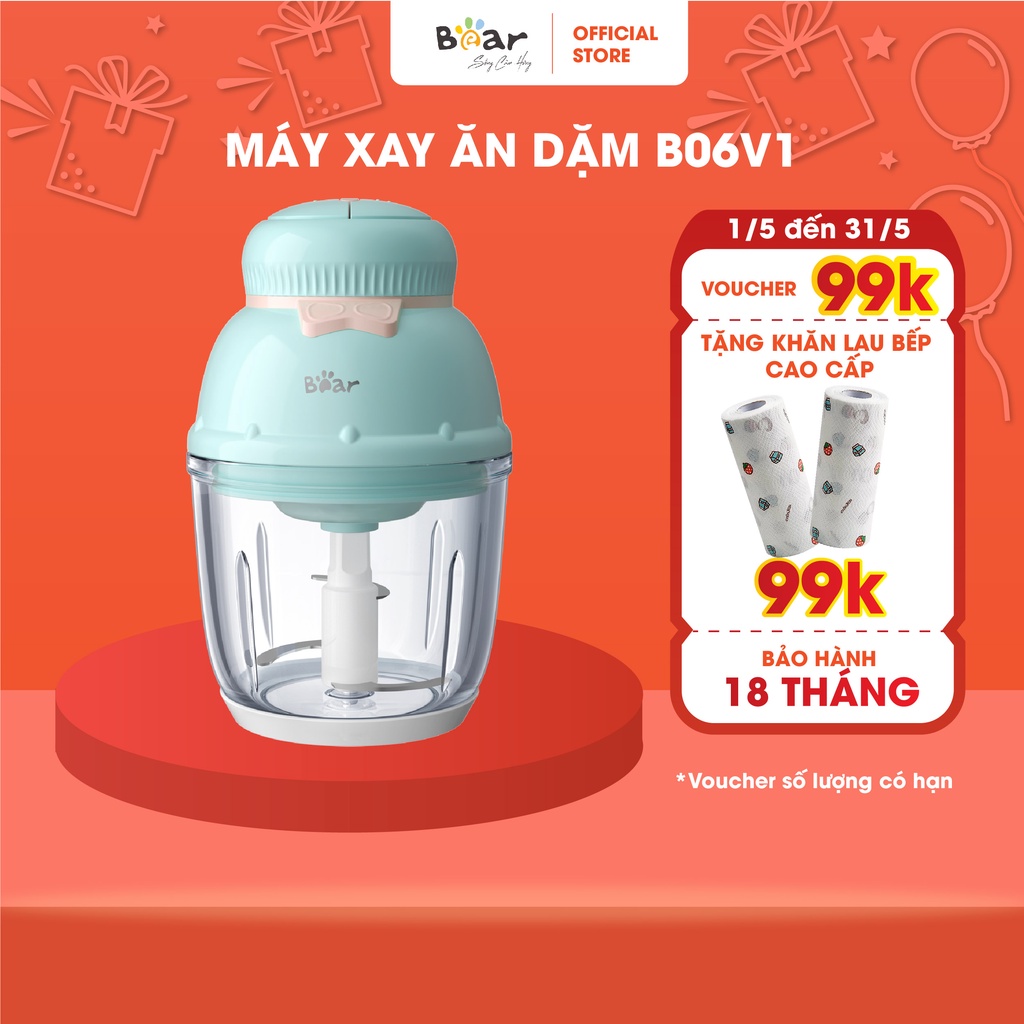 Máy xay ăn dặm 0,6L Bear B06V1 - Xay đa năng, tiện dụng cho bé - Bảo hành chính hãng 18 tháng