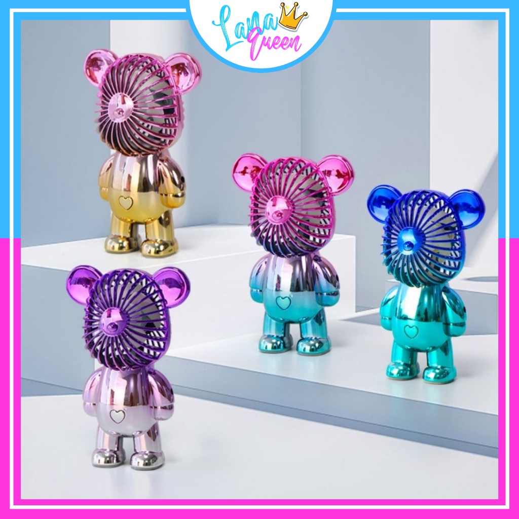 Quạt Mini hình gấu Bearbrick, Quạt Sạc Tích Điện Cầm Tay - LANA QUEEN