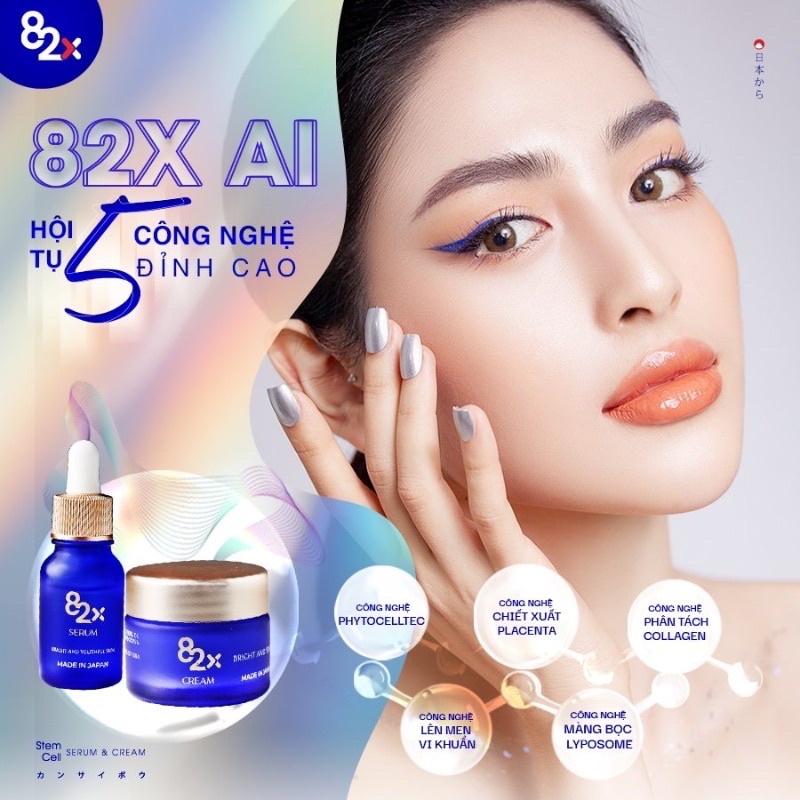 Tinh chất và Serum tế bào gốc 82X- Bộ đôi AI STEM CELL SERUM & CREAM dưỡng trắng , chống lão hóa 10mg/hộp