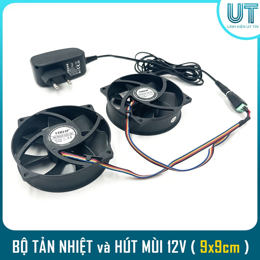 Bộ Combo 2 quạt hút mùi và tản nhiệt 12V 3000 vòng/phút - Tản nhiệt cho máy tính, hút mùi hút khói