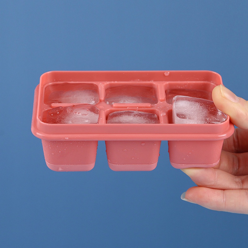 Khay Làm Đá 6 Ngăn Bằng Silicone Dẻo Có Nắp