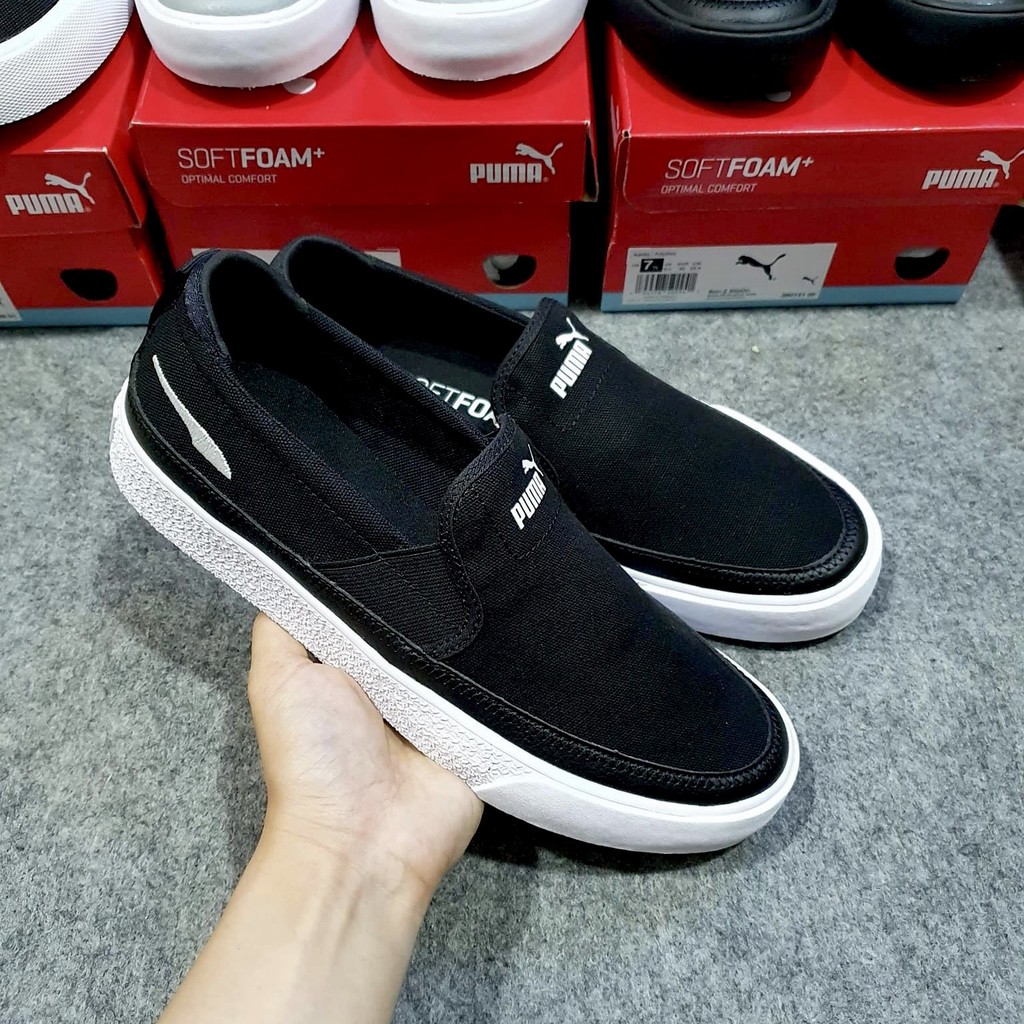 Giày Lười Nam Chính Hãng FREESHIP Giày Mọi Puma Bari Z Slip On Black White Không Dây Đơn Giản - Simple Sneaker