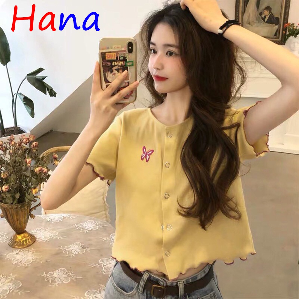 ÁO CROPTOP BƯỚM THÊU CÀI CÚC-HươngSu