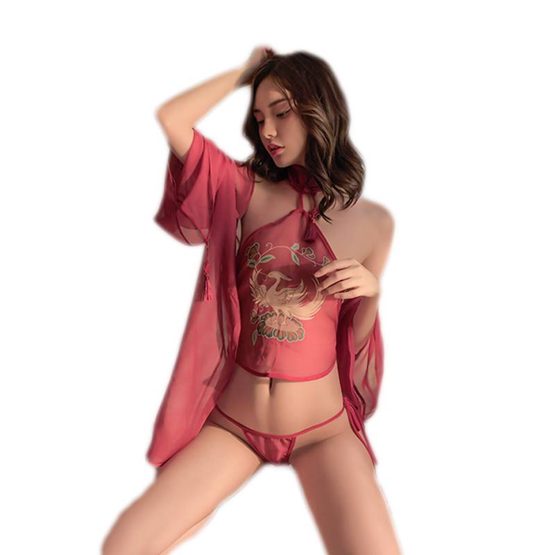 Bộ đồ lót ren lưới thêu họa tiết phượng hoàng quyến rũ cho nữ