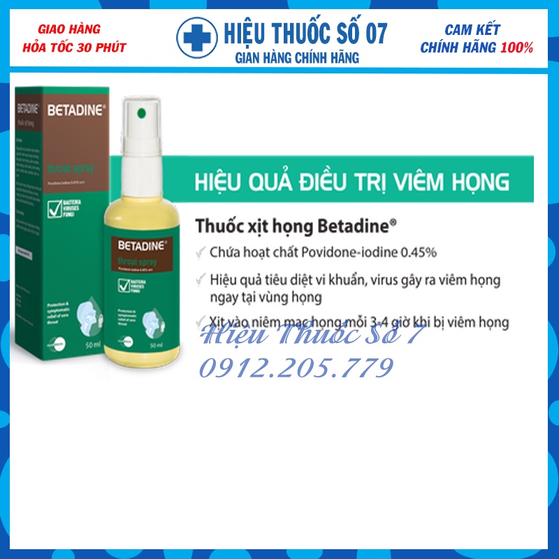 BETADINE Throat Spray 50ml - Dung dịch xịt họng, xịt miệng [povidin, povidine, betadin]