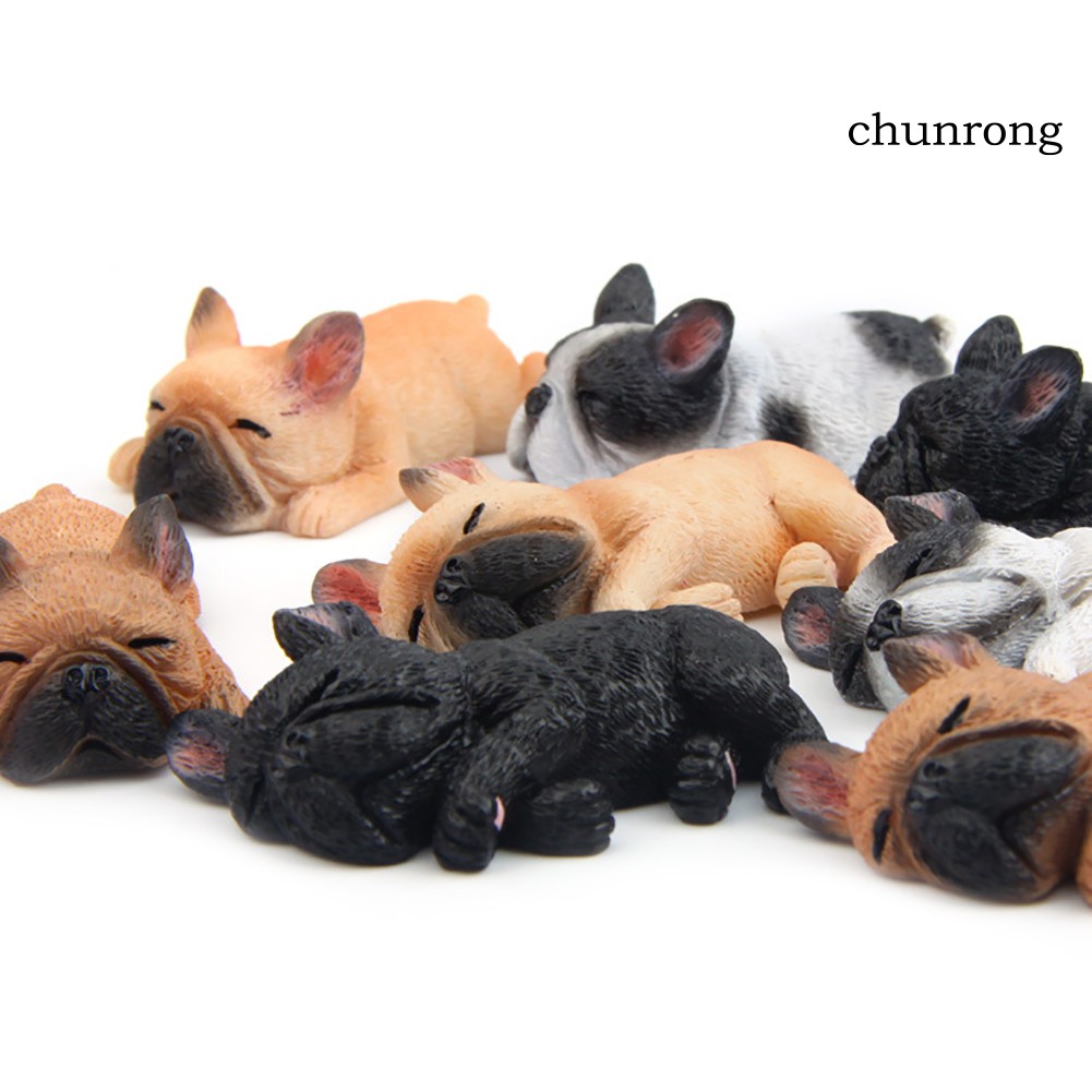 CR+2inch PVC Sleeping Lying Dog French Bulldog Doll Figurine Toy Car Home Decor