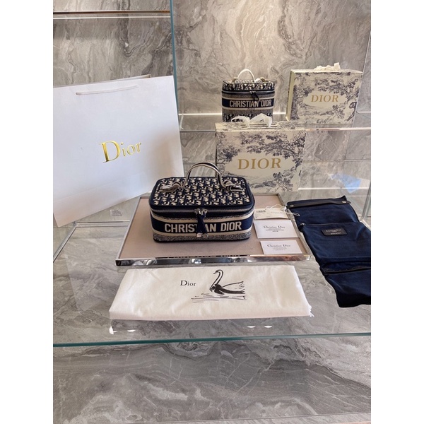 túi xách nữ dáng hộp dài vải denim in logo chữ dior CD