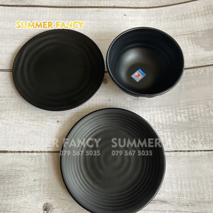 Dĩa gân tròn lót chén 15 x 2 cm nhựa melamine phíp màu đen nhám, ngói, xám đĩa phíp nhà hàng - small bowl F-DG26N