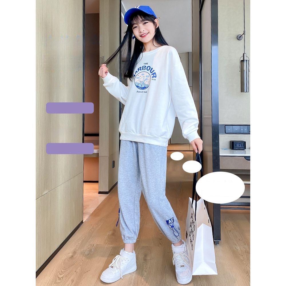 Set Đồ Thể Thao Hai Mảnh Áo Tay Dài + Quần Dài Phong Cách Phương Tây Thời Trang Xuân Thu Mới Cho Bé Gái 3-5 - 8-10 - 12-13 Tuổi