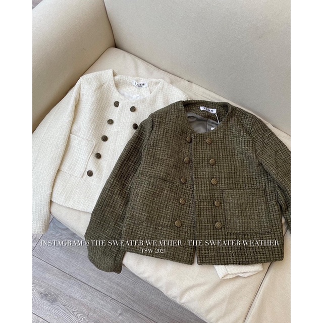 Áo khoác dạ tweed 2 lớp dày dặn cúc đồng vintage the.sweaterweather TSW