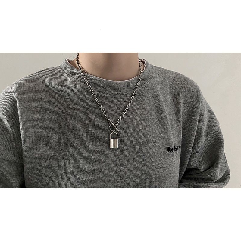 Vòng cổ dạng dây xích mặt hình ổ khóa phong cách hiphop thời trang cho cặp đôi