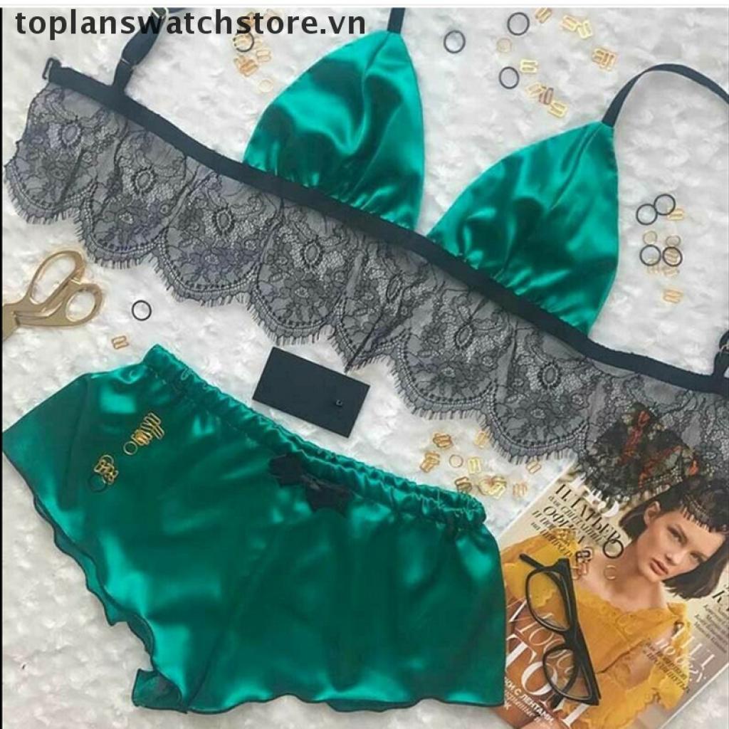 Bộ Đồ Ngủ Vải Satin Không Tay Cổ Chữ V Phối Ren Quyến Rũ Cho Nữ