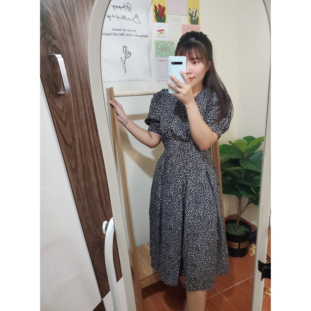 Váy đầm dài dáng xòe thanh lịch họa tiết da báo vintage 2 màu đen nâu | BigBuy360 - bigbuy360.vn